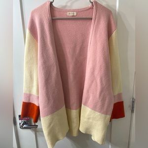 Roolee Pink Cream Colorblock Open Cardigan with Orange Accent